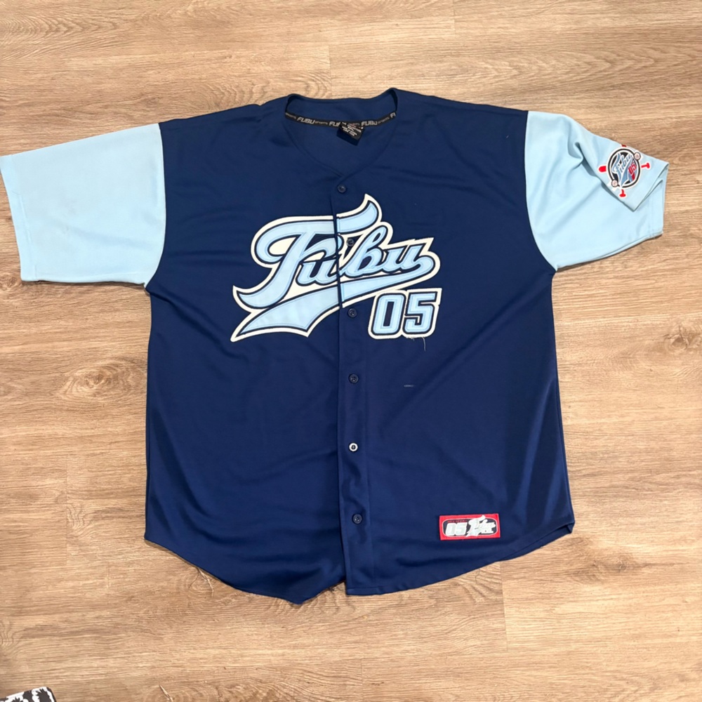 VINTAGE Fubu The Collection Sports Baseball Jersey #05 Size 2XL Button UP